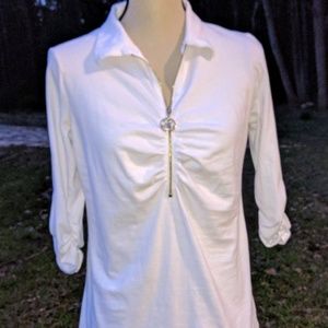 Miss Tina Zip Front White Blouse Sz M